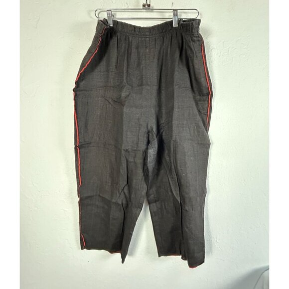 XiAo Womens High Rise Elastic Waist Linen Capri Crop Pants Large Pull-On Casual - Picture 1 of 9